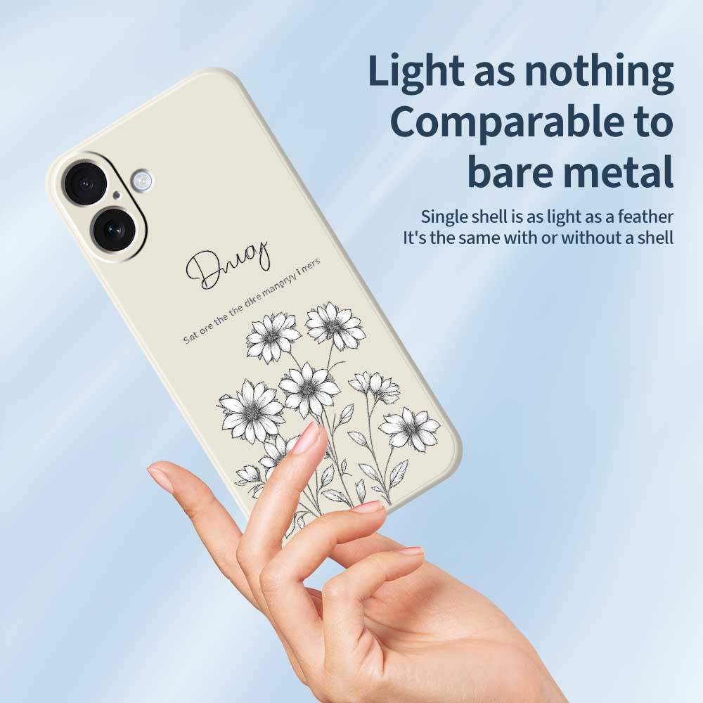 For iPhone 17 Case Sketch Flowers Pattern Printing Straight Edge TPU Phone Back Cover