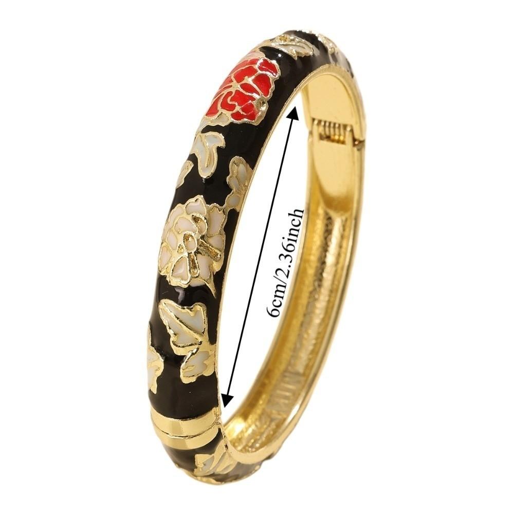 Enamel Vintage Cloisonne Bangle Floral Peony Traditional Chinese Flower Bangle Chinese Classic Women's Hand Bracelet Ladies