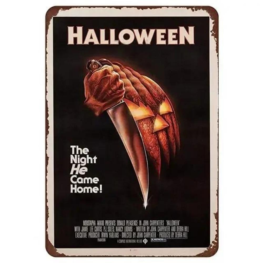 Kovové nástěnné umění Halloweenská hororová dekorace 20x30cm Domácí Jeskynní Muž Filmová cedule