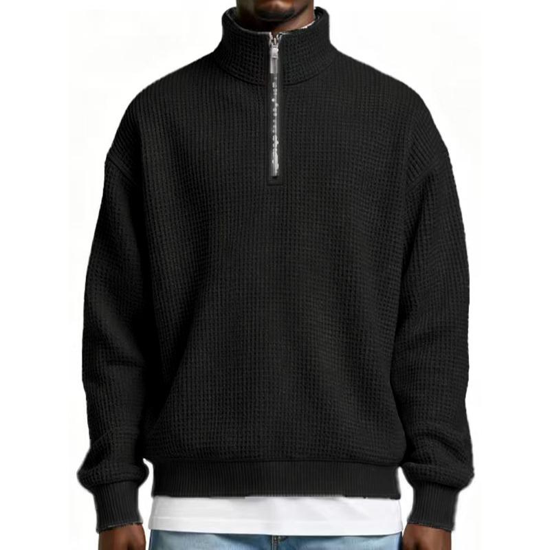 Men S Loose Zipper Stand Collar Long Sleeve Pullover Casual Sports Sweatshirt