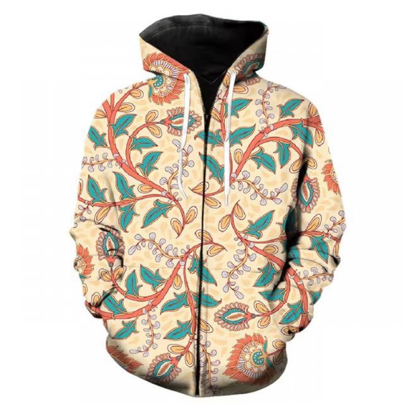 3D Digital Print Hooded Zip-Up Oversized Casual Sweatshirt Men Loose Fit Streetwear