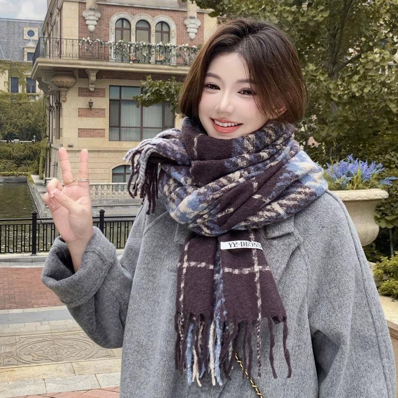 New Type of Enlarged Winter All Match Plaid Scarf for Women Thickened Shawl for Couples Tassel Student Warm Scarf for Men