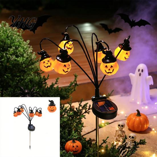 Solar Powered Halloween Decorations Garden Lights, Decorative Ghost Pumpkin Witch Hat String Glowing Yard Stakes IP54 Waterproof Outdoor LED