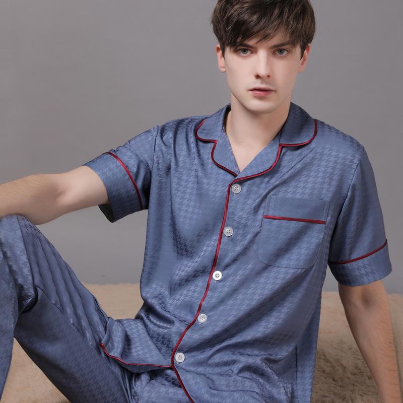 2022 Summer Ice Silk Couple Pajamas Set - Short Sleeve & Long Pants for Men & Women