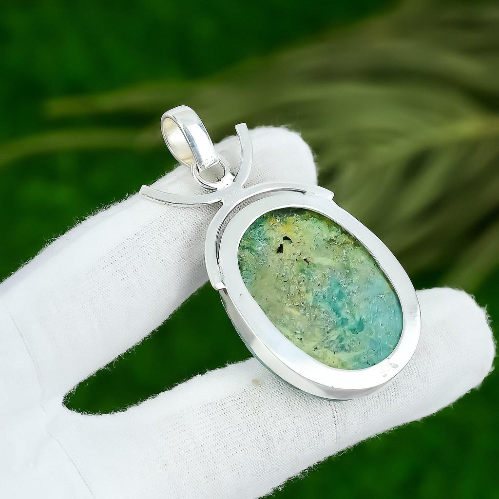 Natural Tibetan Turquoise Gemstone Jewelry 925 Sterling Silver Pendant For Girls