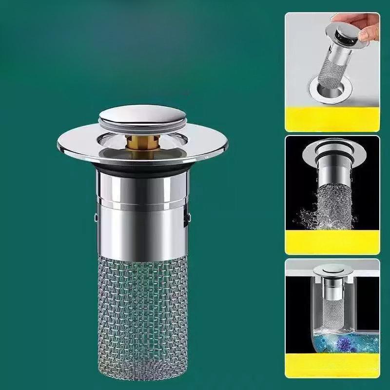 Stainless Steel Mesh Pop Up Sink Drain Assembly For Bathroom Basin Press Type Universal Basin Waste Plug With Filter