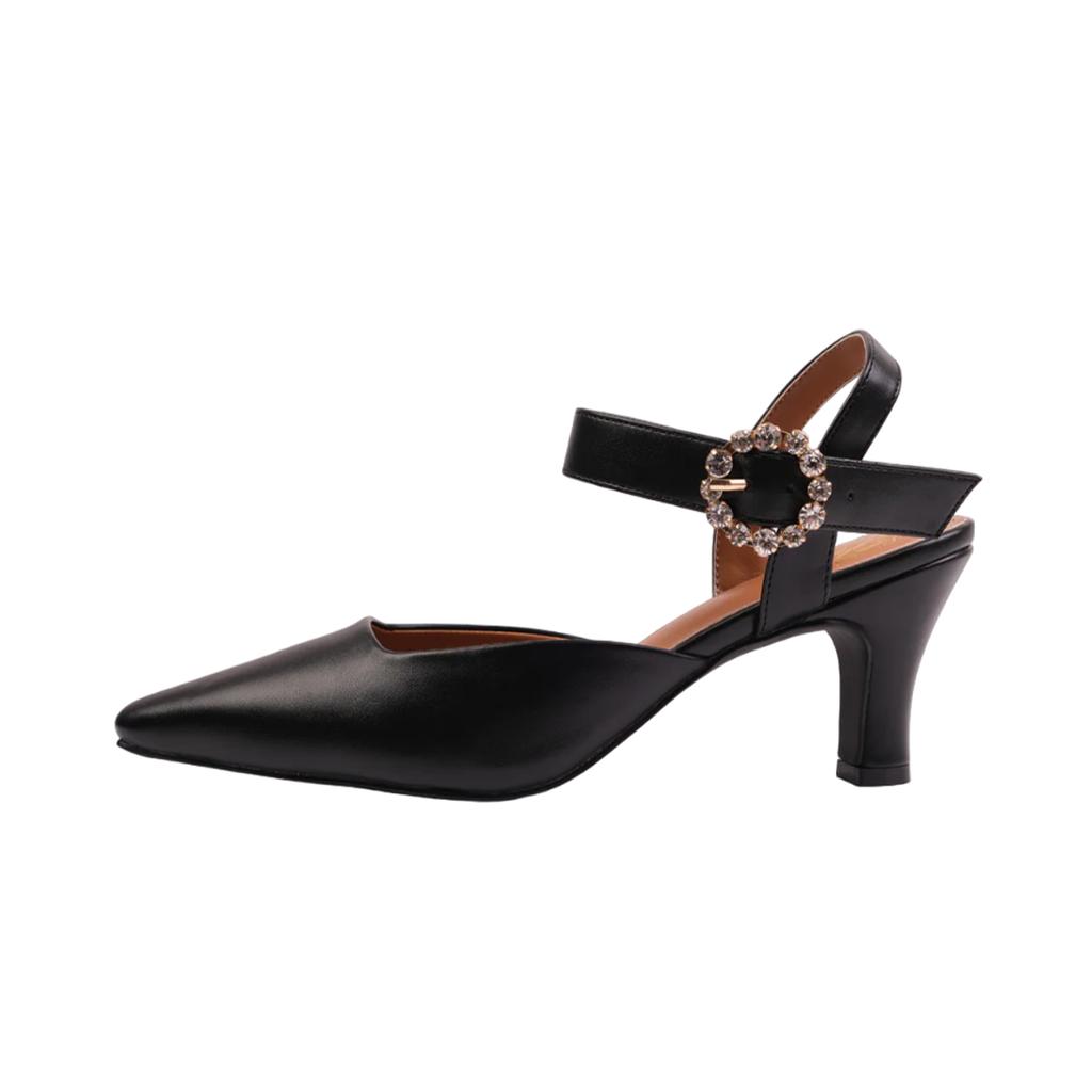 Where's That From Womens/Ladies New Diamante PU Buckle Detail Wide Mid Heel Sandals
