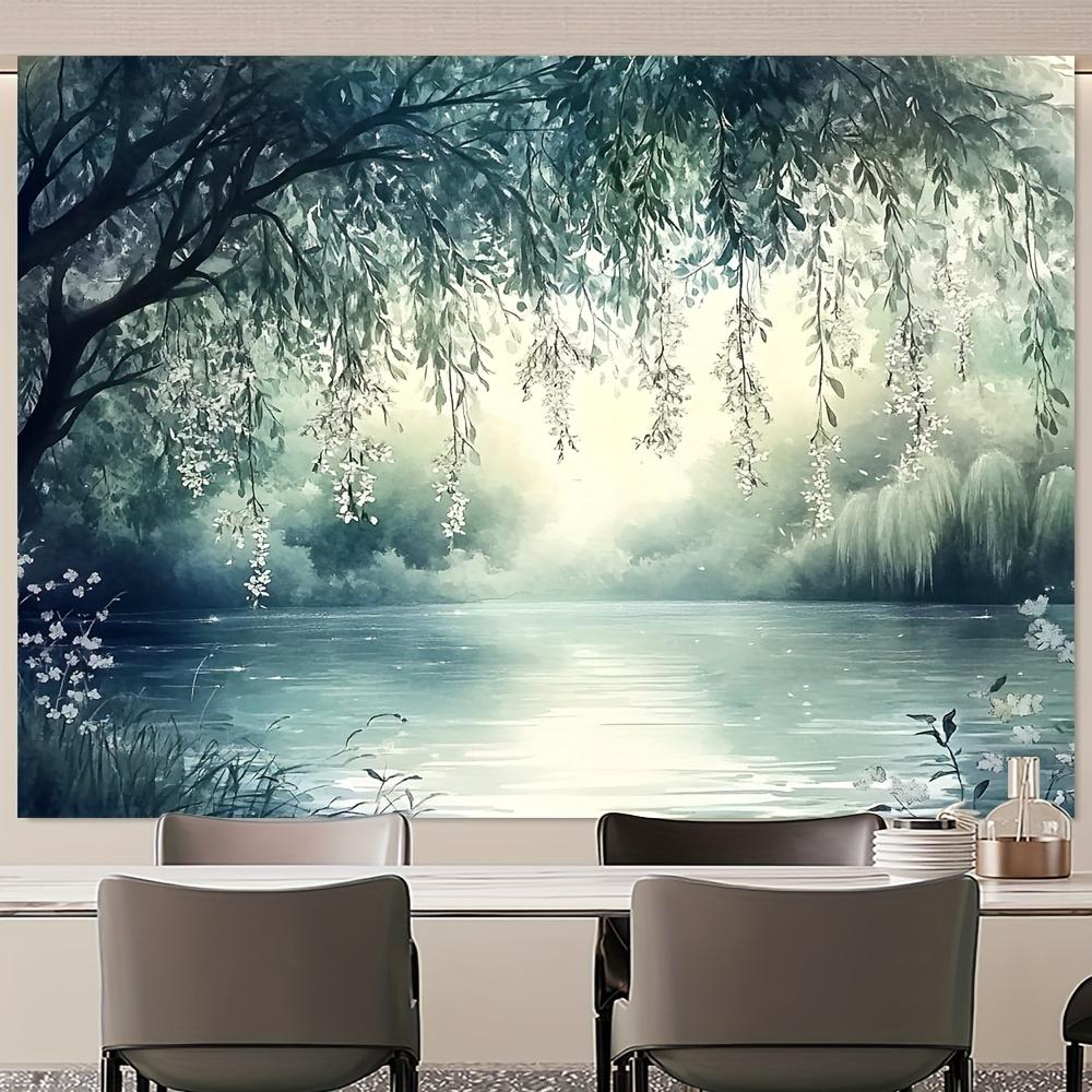 

Serene Lake Willow Tree Tapestry Waterfront Landscape Nature Art Wall Hanging Calm Decor Living Room Print 74x94cm(29x37in)