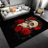 Skull and Red Roses Pattern Carpet, Gothic Style, Black Background Suitable for use as an anti-slip for living room bedroom sofas