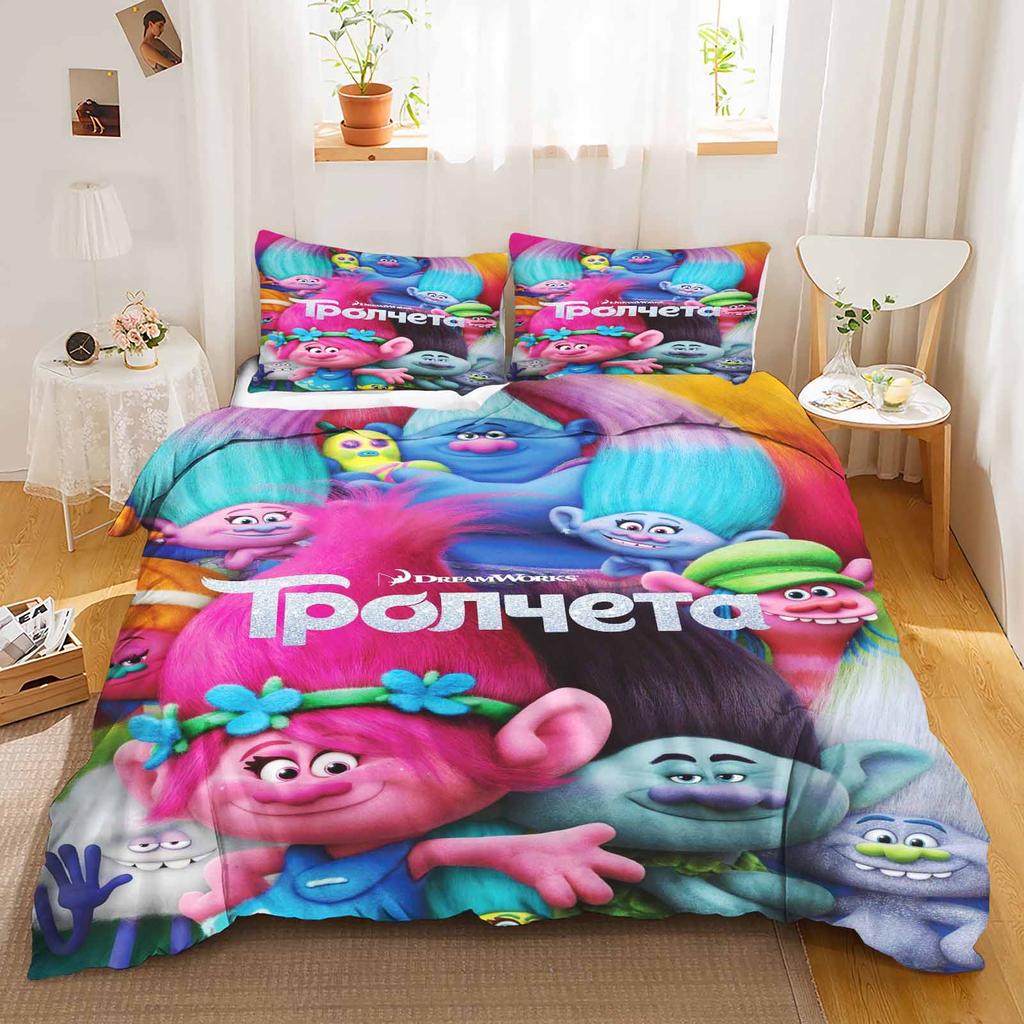 Trolls Anime Hogar Dormitorio Comforter Material de poliéster nórdico adecuado para niños y adultos Juego de 3 piezas