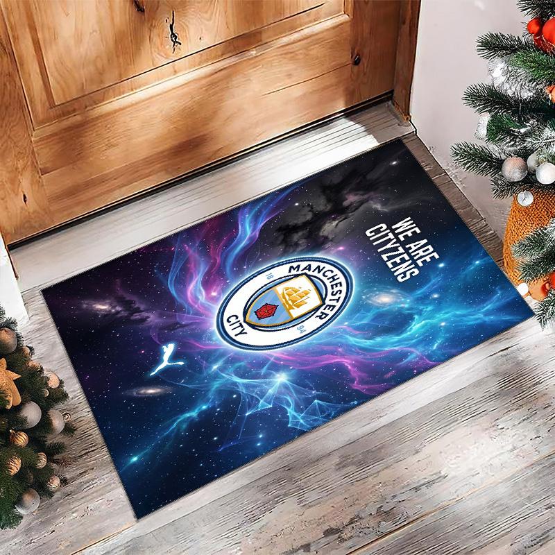 Manchester City Printed Flannel Area Rug Non Slip Soft Polyester Floor Carpet Indoor Decor Mat for Bedroom Living Room Sofa