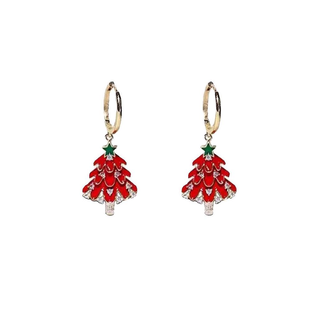 Rhinestone Bow Christmas Tree Earrings: High-End Versatile Ear Cuffs
