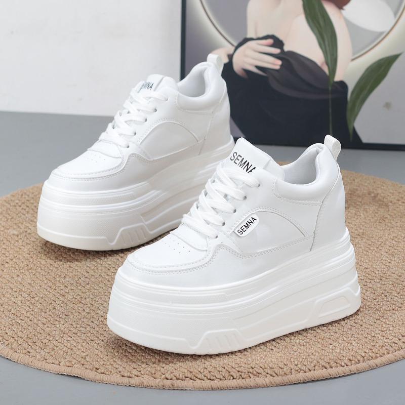 Fashion 10CM Microfiber Leather Vulcanize Women Casual Platform Wedge Chunky Sneakers Spring Autumn Shoes Size 34-40