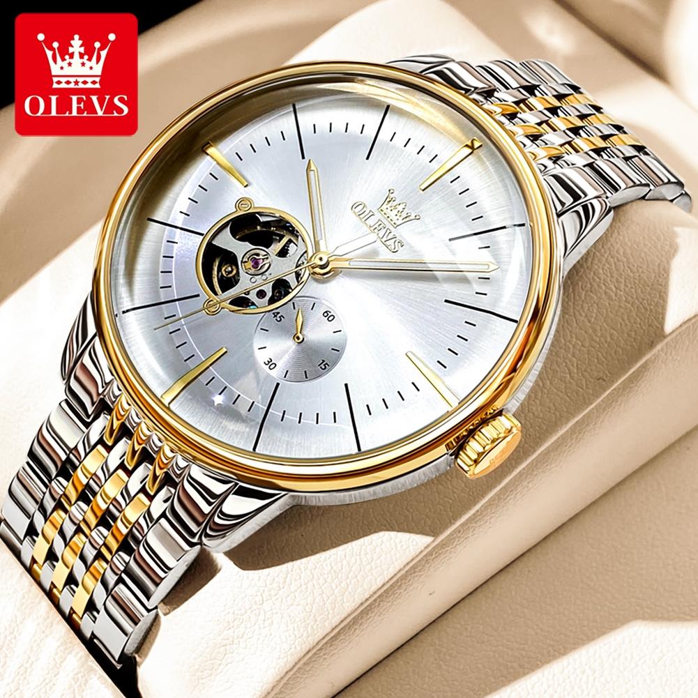 OLEVS Original Mechanical Wristwatch for Men Luxury Simple Hollow Out Automatic Men's Watches Chronograph Waterproof Man Watch