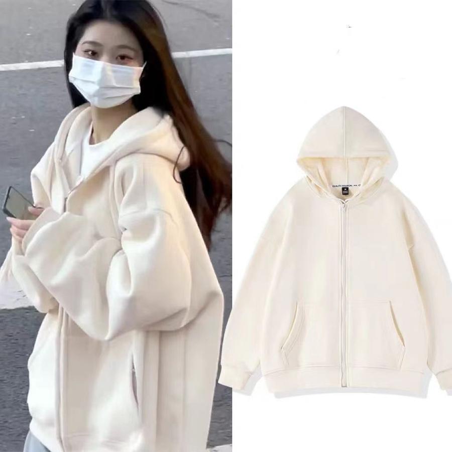 Hooded Zip Cardigan Sweatshirt Women Spring Autumn New Korean Style Loose Casual Slim Fit Lazy Style Outerwear
