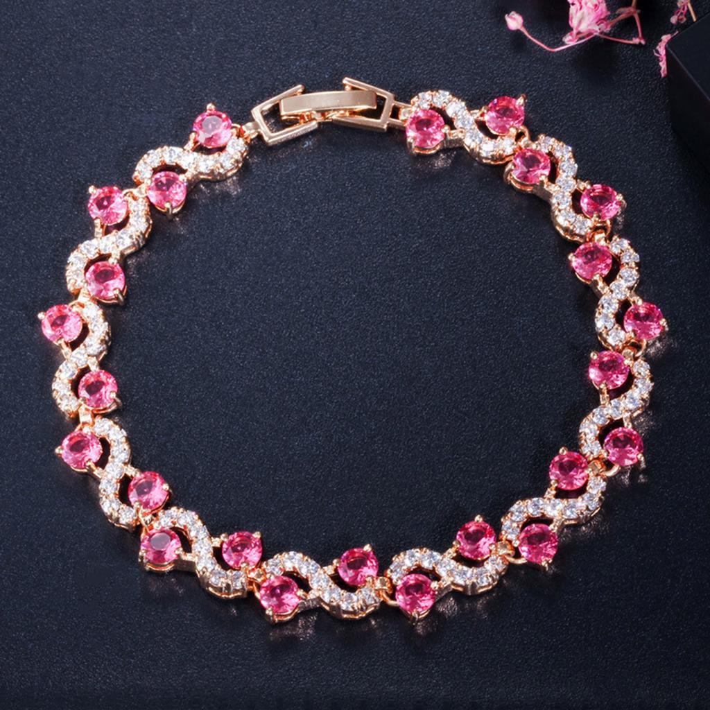Elegant Tennis Bracelet With Round Cubic Zirconia Stones For Women Simulated Diamonds Wristband Party Accessories