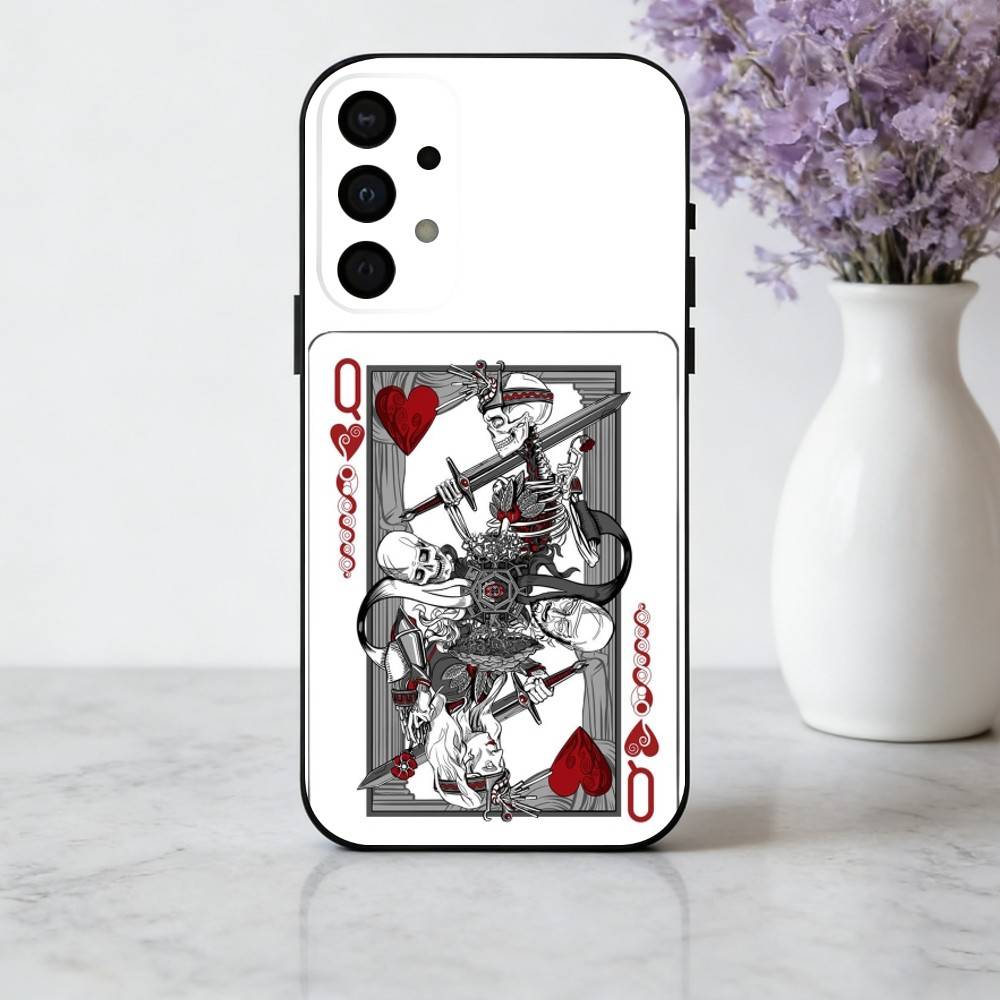 S-Skeleton Q-Queen of Hearts CARD Phone Case For Samsung Galaxy A73,A72,A71,A70,A53,A52,A51,Soft Silicone Black Cover