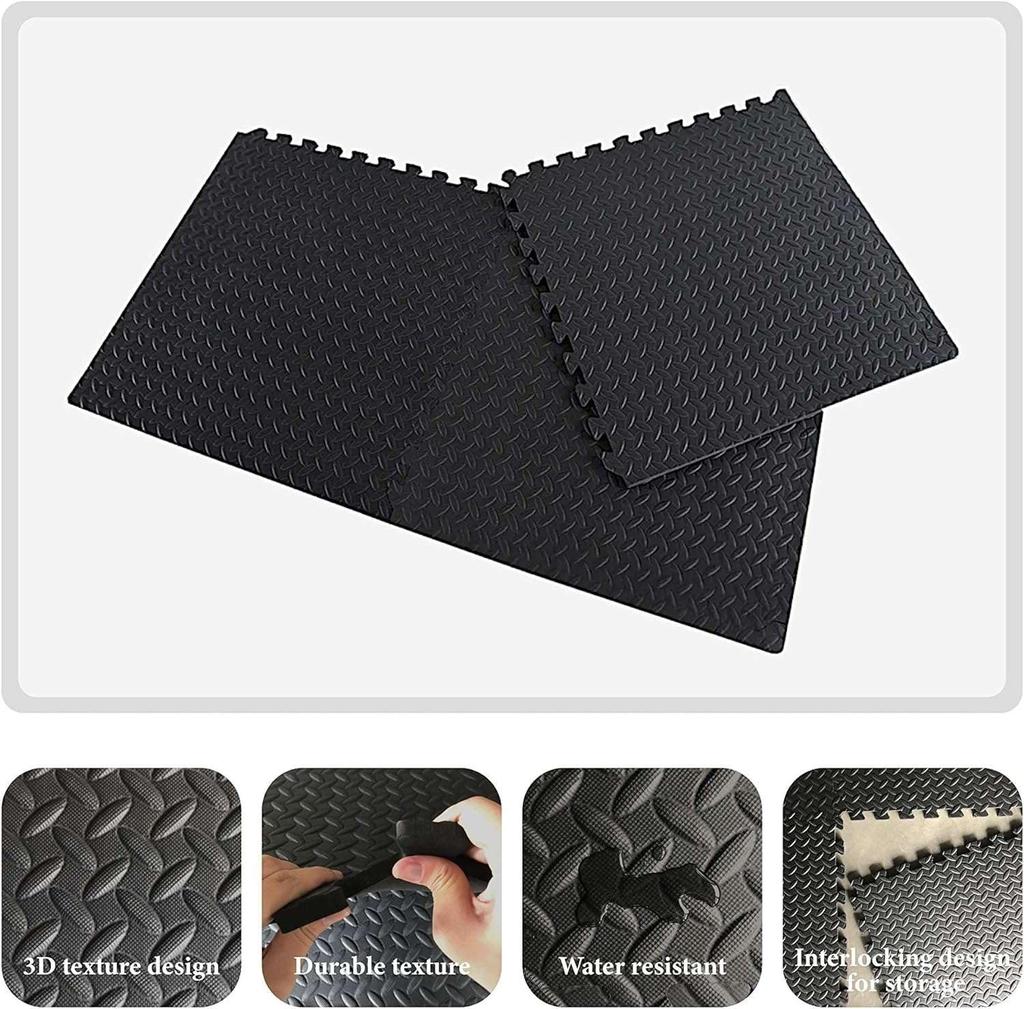 Feetlu Interlocking Gym Exercise Mat Square Puzzle Foam Tile Home Gym Fitness Mat Workout Floor Multipurpose Basement Use Thick - Garage, 24"x24"x1/2