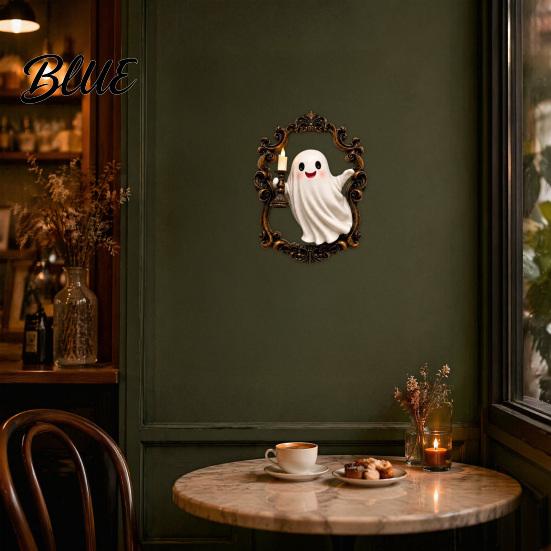 Retro Wall Lamp Halloween Ghost Lamp Gothic Resin 3D Frame Art Led Candle Light Vintage Sculpture with LED for Living Room Home Decor Cute Night
