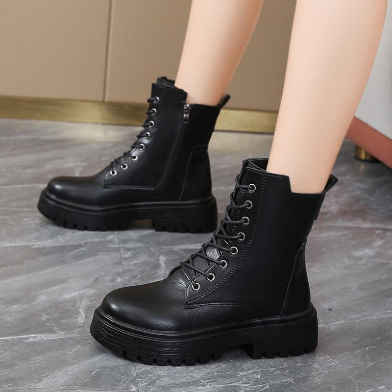 Fashion Women's Leather Boots Fashion Outdoor Casual Ankle Boot Lace-up Platform Boot Classic Leather Short Boots Women Motorcycle Boots