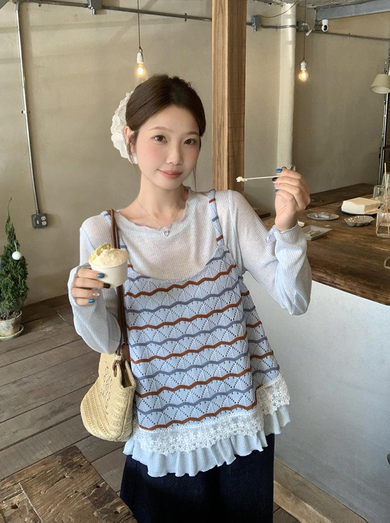 2026 Spring Plus Size Women s Lace Camisole & Long Sleeve T-shirt Layering Set L