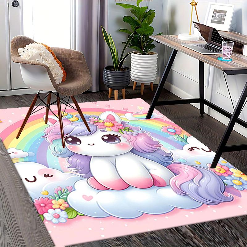 1pc Anime Unicorn Chair Mat - Cute Rainbow Floral Design, Non-Slip Office Rug for Desk, Festival Gift, Seasonal Decor, Suitable for Home and Office Us