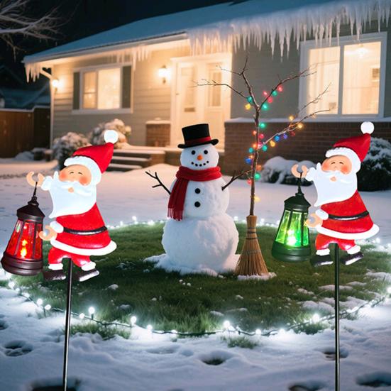 Lawn Decorative Light Solar Santa Claus Watering Can LED Light Solar Powered Outdoor Waterproof Christmas Pathway Decoration