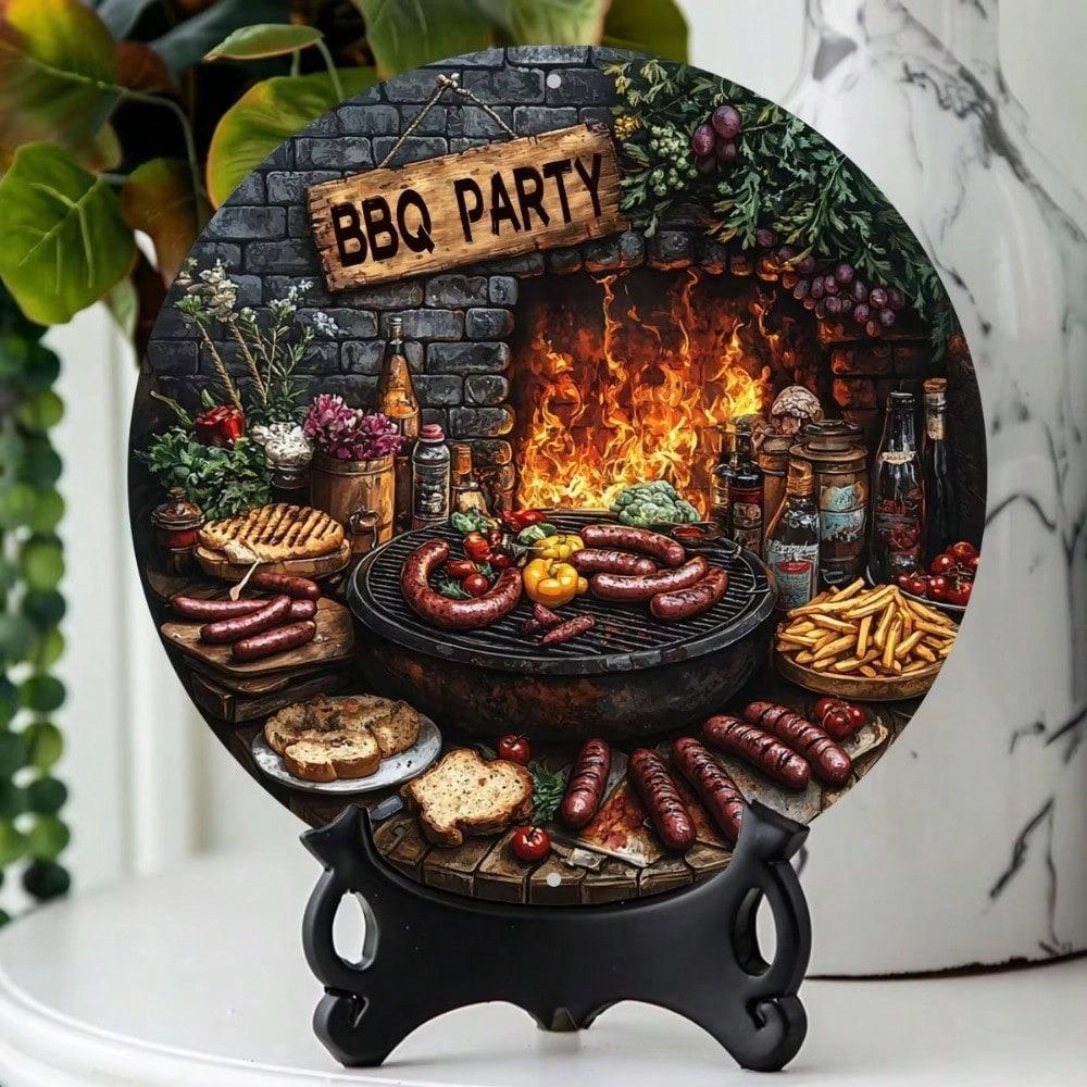 Wolvor 8-calowy Znak Ścienny BBQ Metalowa Sztuka Kuchenna Zewnętrzny Grill Impreza w Ogrodzie Prezent na Parapetówkę