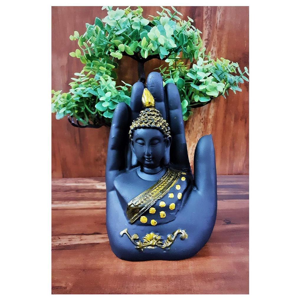 Black Palm Gautam Buddha Statue for Home Decoration Hand Buddha Statue for Living Room Garden Budh Showpiece