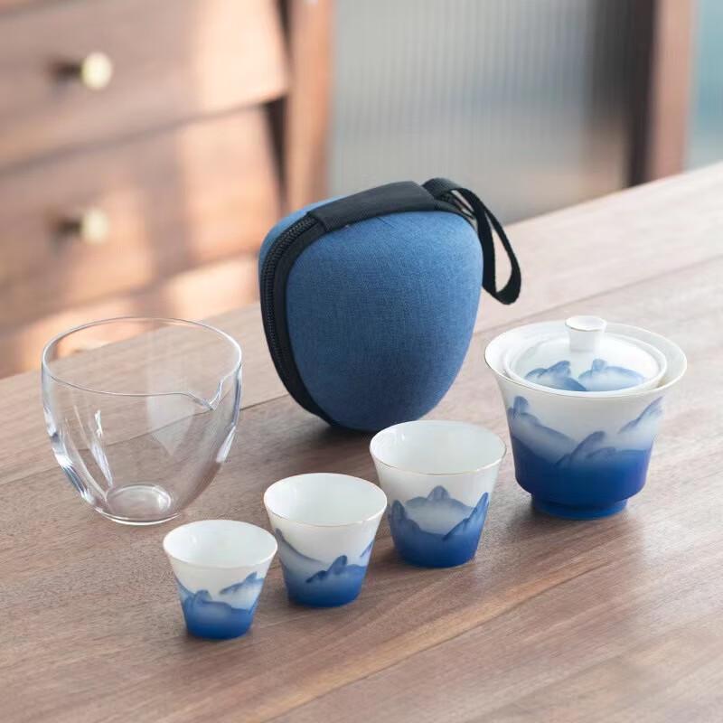 Qianli Jiangshan Dehua Porcelain Travel Tea Set
