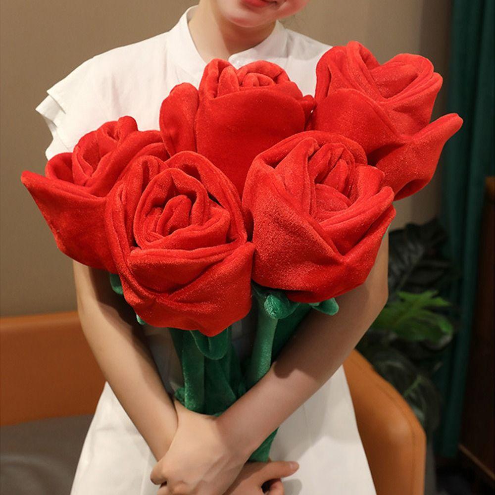 Red Rose Flower Bouquet Fashion DIY Artificial Flower Branch Curtain Buckle Simulation Rose For Girlfriend and Mom Gift
