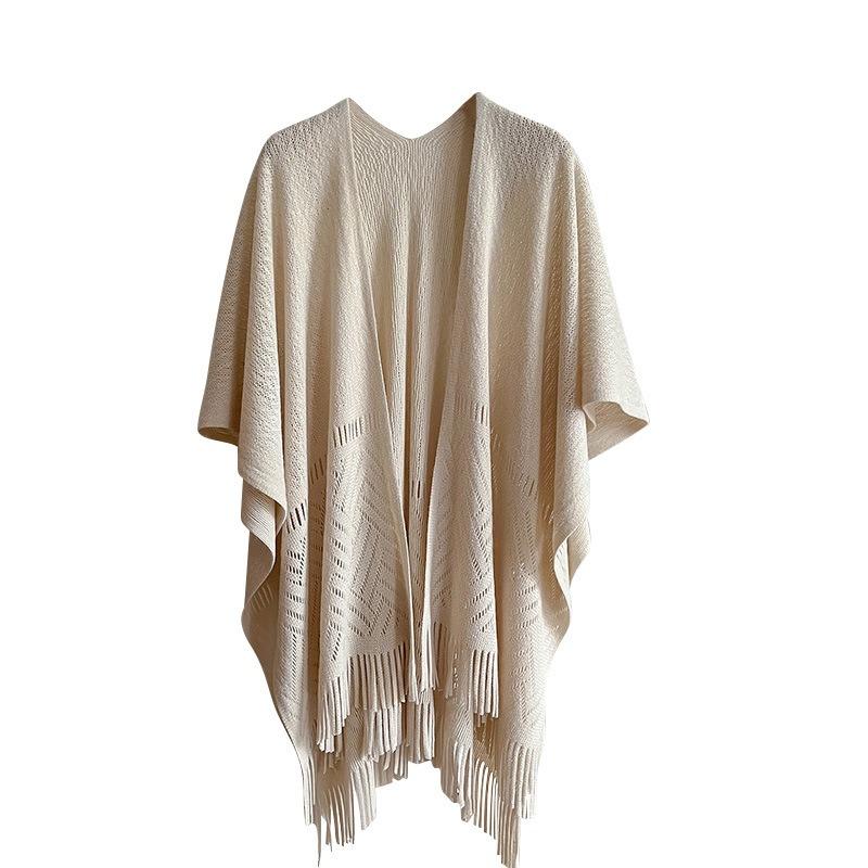 Women S White Fringed Hollow Out Shawl Versatile Air Conditioner Cape