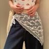 Style Korean Stacked White Lace Triangular Scarf With Fart Curtain For Women New Style Atmosphere Tied Headband Slimming Skirt