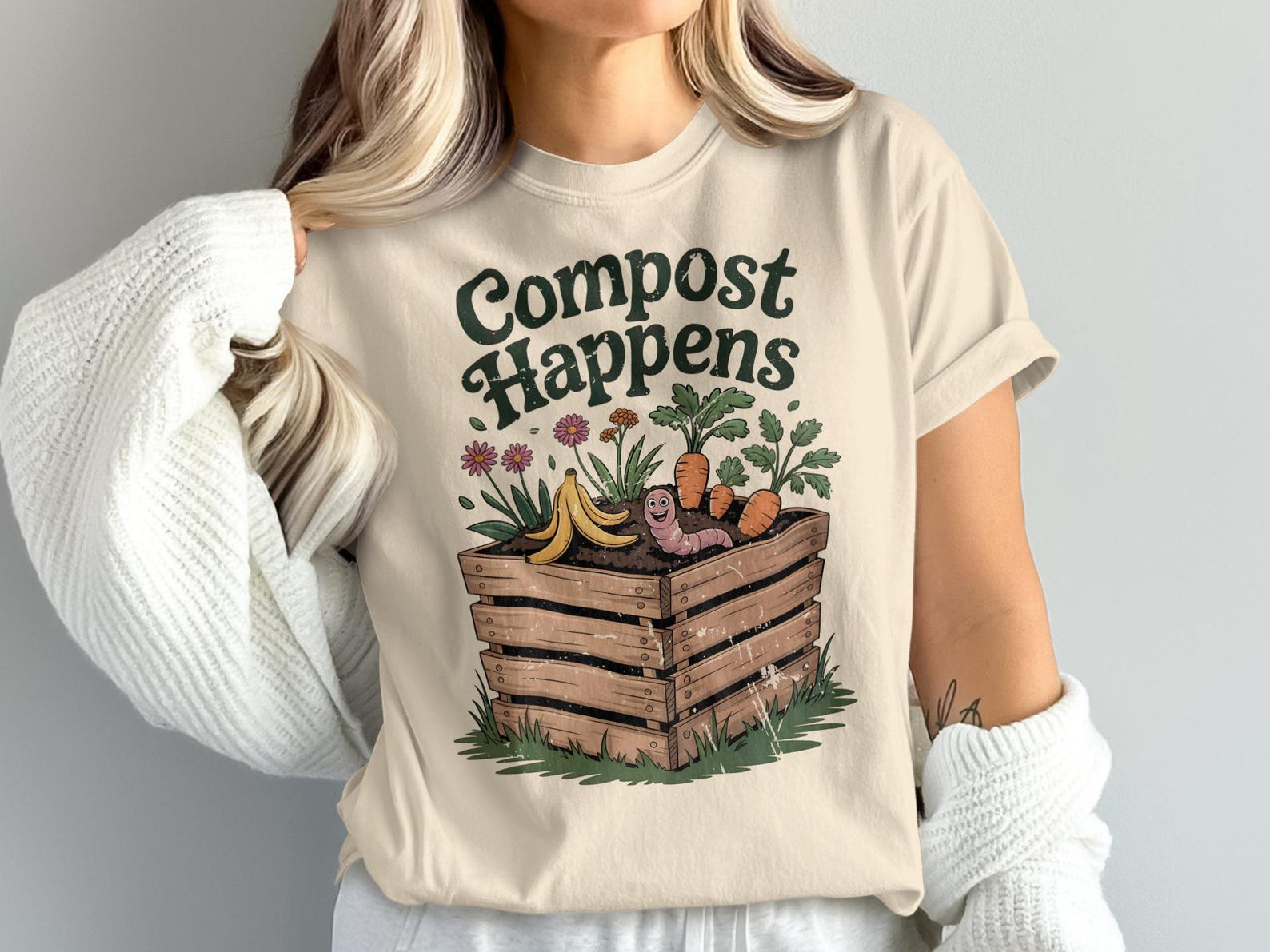 Compost Happens T-Shirt, Gardening Shirt, Funny Worm Tee, Eco Friendly Gift, Gardener Gift, Nature Lover Tee, Sustainable Living T Shirt 4XL