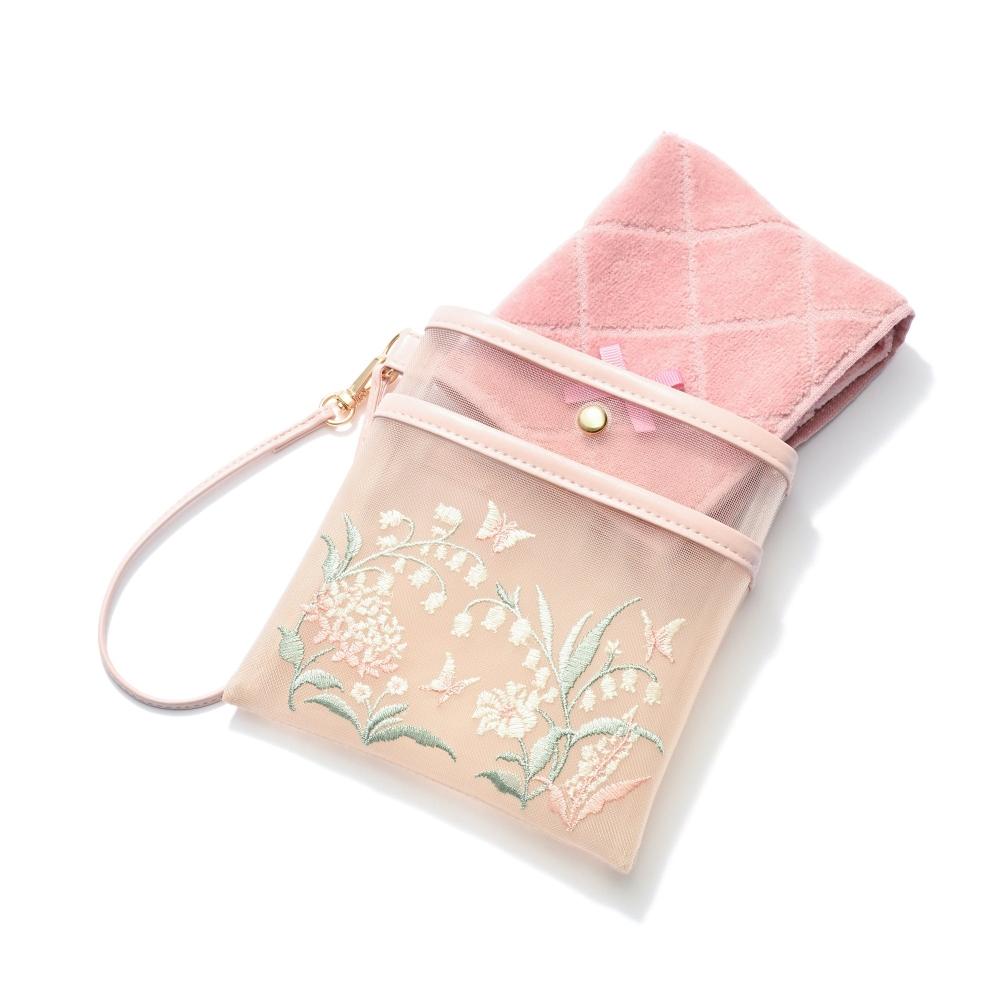 Franc Franc Japan Mesh Embroidered Handkerchief Pouch Pink