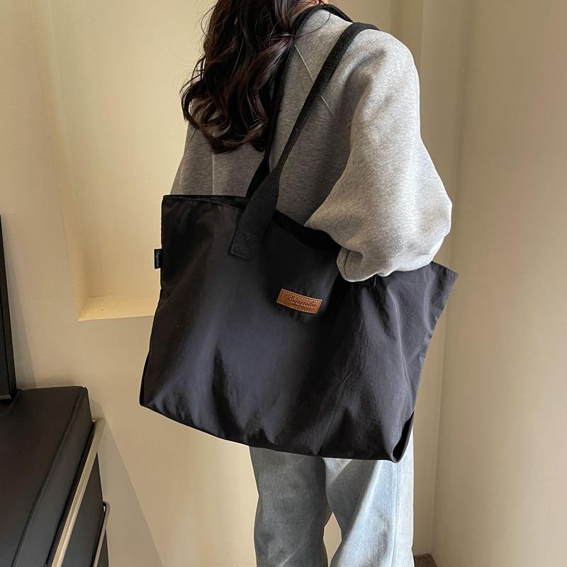 Solid Color Tote Bag Women's Large Capacity Shoulder Bag Student Classes Book Bag