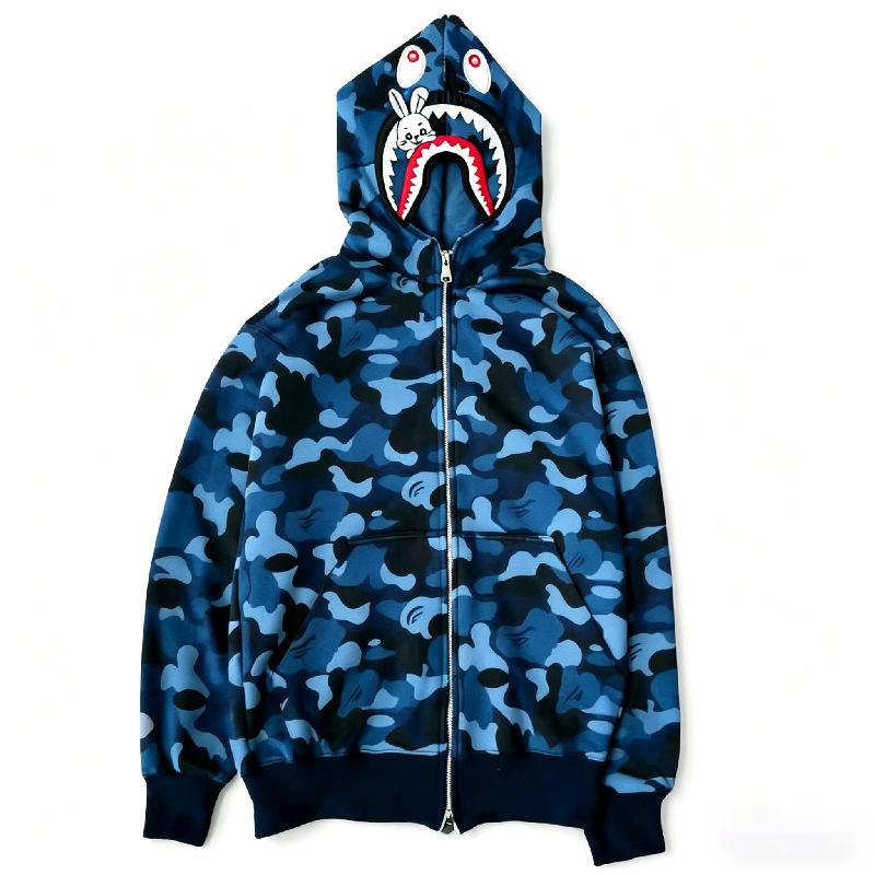 Trendy Brand Shark Head Camouflage 3D Printing Men and Women Couple Zipper To Head Sweater