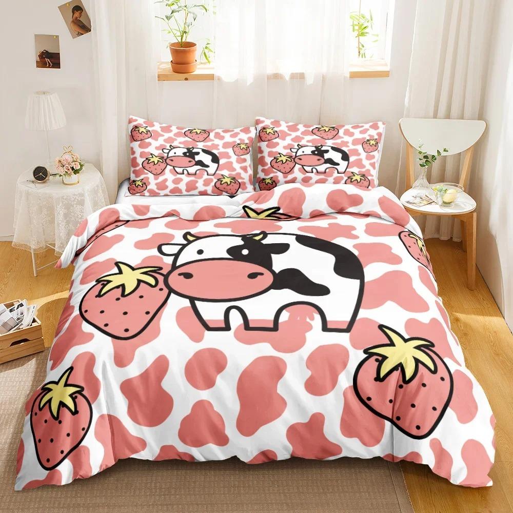 Soft Vibrant Cute Cow Print Kawaii Highland Cartoon Farm Animals Polyester Queen King Comforter