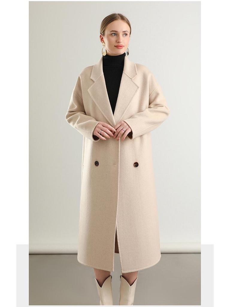 2024 Autumn Double-Breasted Woolen Women's Mid-Length Loose Coat