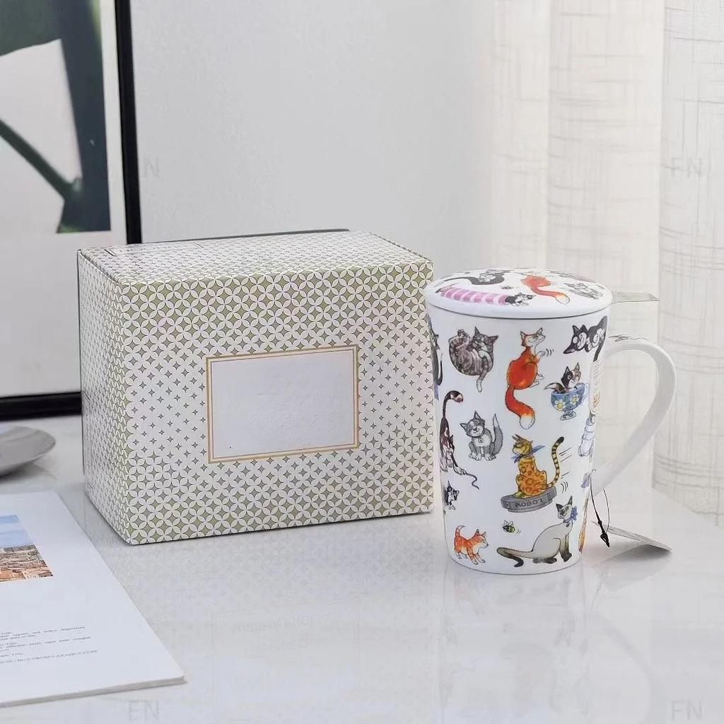 Κούπα Υψηλής Ποιότητας Bone China Γάτα Κεραμική Κούπα με Φίλτρο Τσαγιού Κούπα Τσαγιού Καφέ Εξαιρετικά Επιτραπέζια Σκεύη Νερού