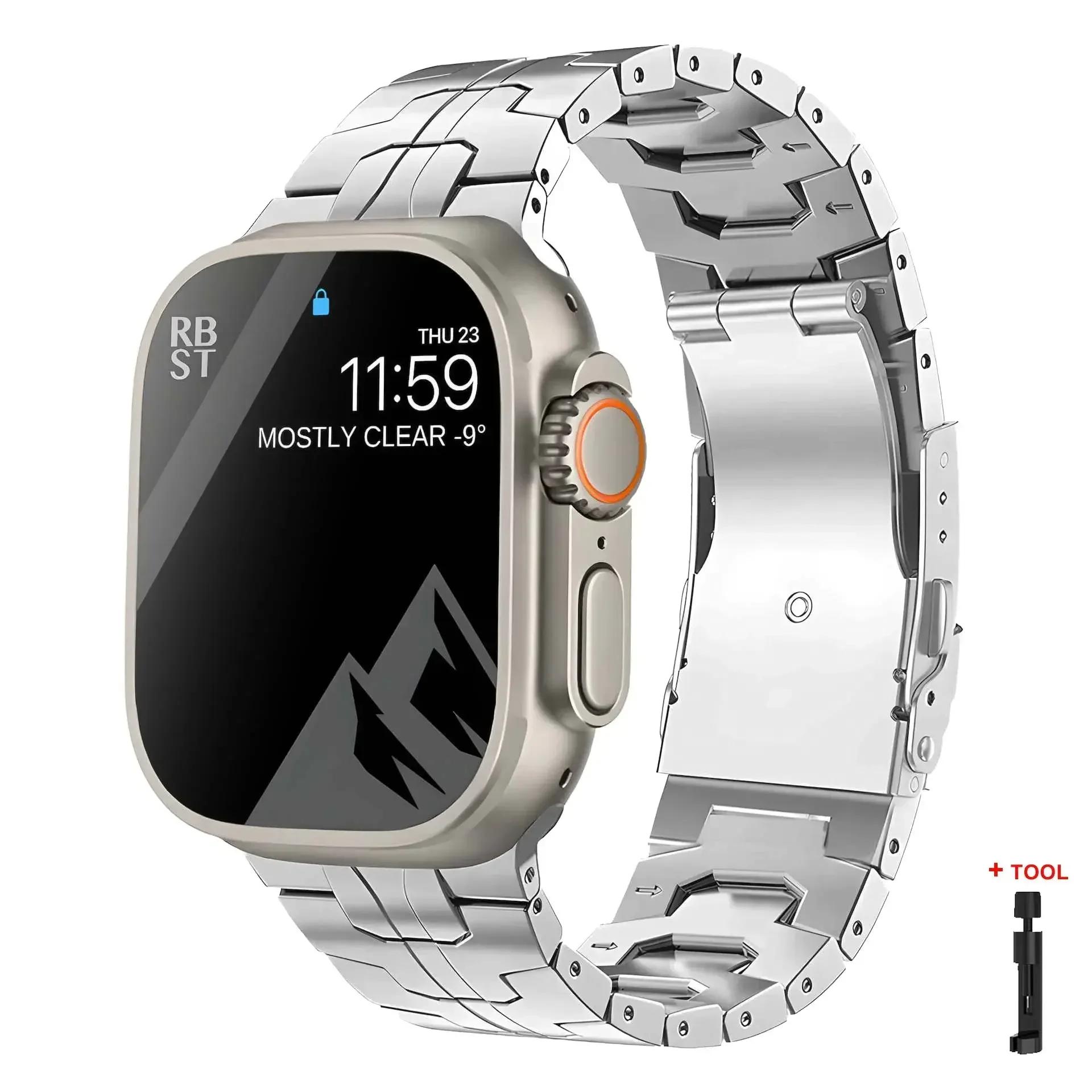

Титановый ремешок для Apple Watch Ultra2 49 мм 45 46 44 мм 38 мм 41 мм Браслет Роскошный мужской стиль для IWatch SE 10 9 8 7 6 5 4 3 38 40 41 S10-42MM