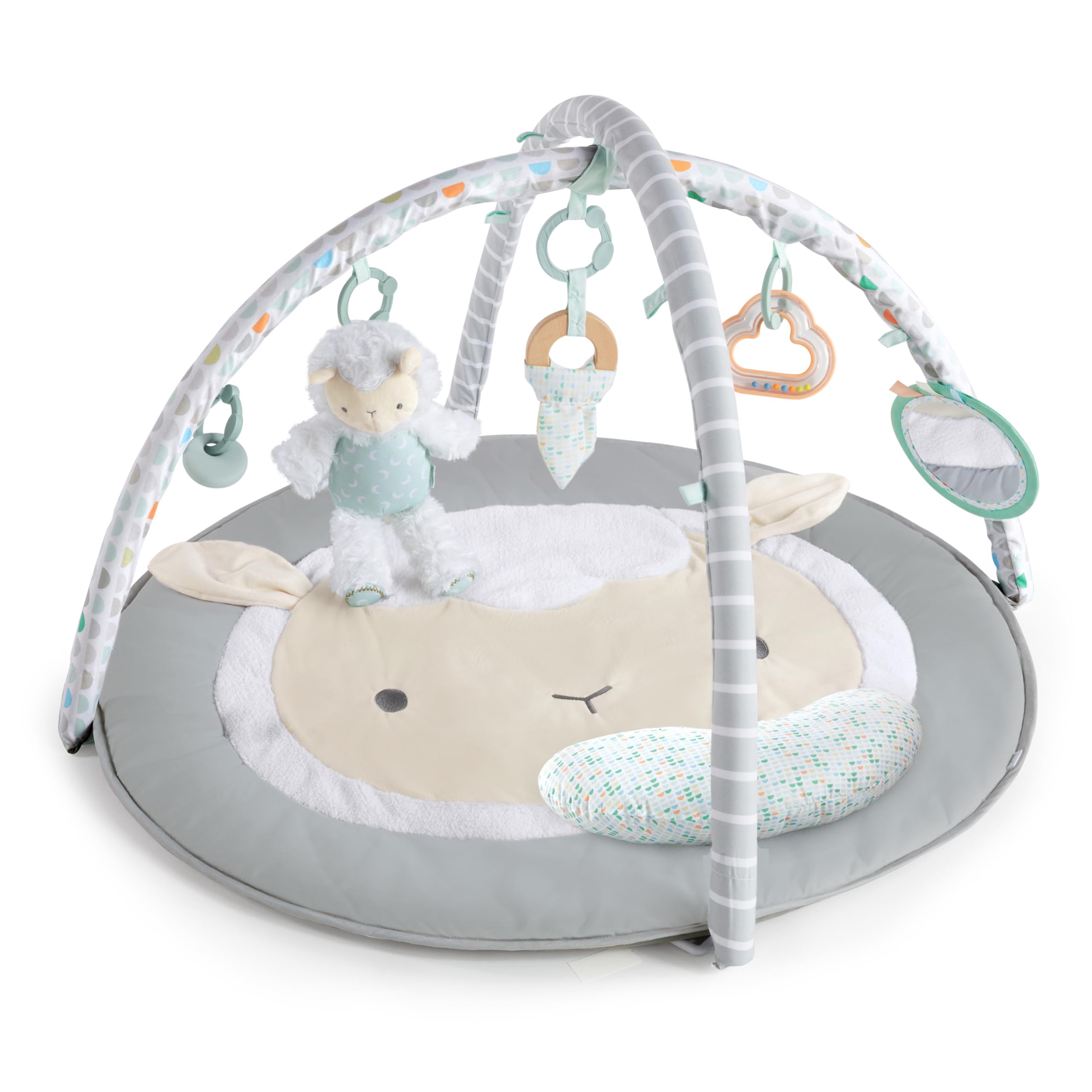 

Ingenuity Sheep Spot Activity Gym [Ages 0+] Play Gym with Sheep Plush Toy, Educational Toy, Indoor Play Equipment, Full-Body Exercise, 12470