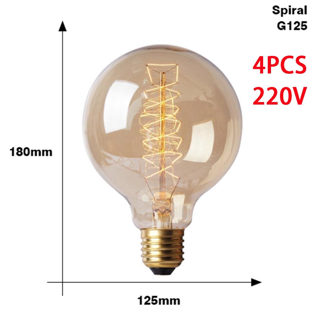 4Pcs Dimmable Retro Edison Light Bulb E27 AC220V 40W Vintage Industrial Decor Filament Bulb Lamps A19 ST64 T10 T45 G80 G95 G125