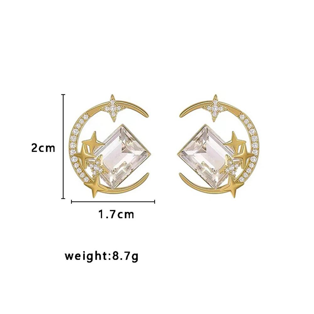 Women Star & Moon Crystal Earrings Elegant Light Luxury Exquisite Shiny Zircon Ear Studs Golden Fashion Jewelry Gifts Wholesle