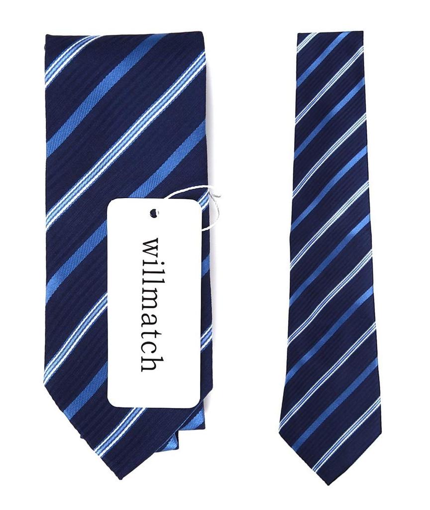 [willmatch] Men's Striped Navy Blue Necktie for Business, Interviews, Job Hunting, and Recruitment (1 piece) a231 (Style-D)
