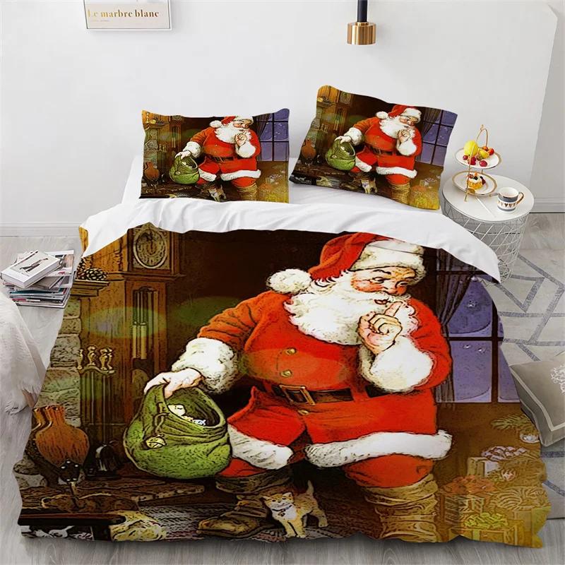 

Comforter Christmas Microfiber Santa Claus Bedding Set Cartoon Bedding Set Single King For Kids Teens Girls Bedroom Decor Comforter (quilt)-EU Single(135*200cm)3pcs