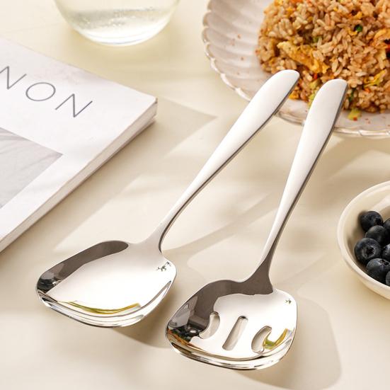 Stainless Steel Soup Spoon Kitchen Flatware Spoon Large Head Serving Ladle for Restaurant Cafeteria Buffet Home