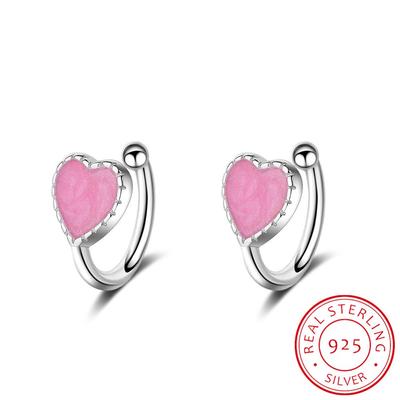Moda Bambini Argento 925 Smalto Rosa Verde Carino Cuore Non Forato Finto Clip Orecchini per Bambina Donne Festa Orecchino Regalo
