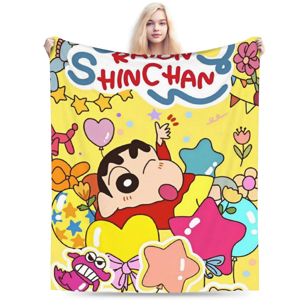 Crayon Shin Chan as Action Kamen Blankets Fleece Summer Air Conditioning Manga Multi-function Throw Blanket for Home Couch Quilt