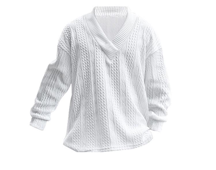 2025 Men's Casual Autumn V-neck Jacquard Knit Sweater - Loose Long Sleeve Pullover